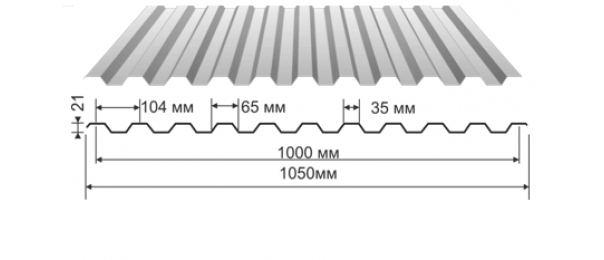 Профнастил оцинкованный С-21 1050x2000 (эконом) купить недорого в Богатищево